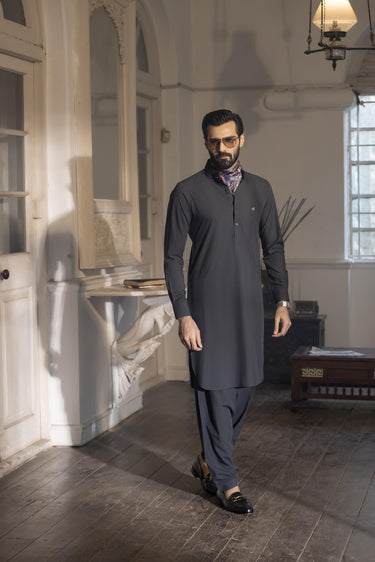 CEMENT GREY wash n wear SHALWAR KAMEEZ Humayun Alamgir