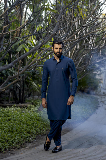 Teal blue wash n wear Shalwar Kameez Humayun Alamgir