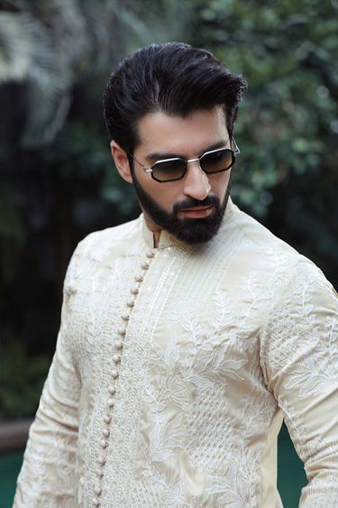 -SAAHIB- BEIGE KURTA PAJAMA Humayunalamgir