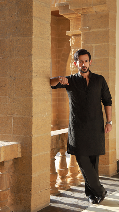 -AZAN- BLACK KURTA PAJAMA Humayunalamgir