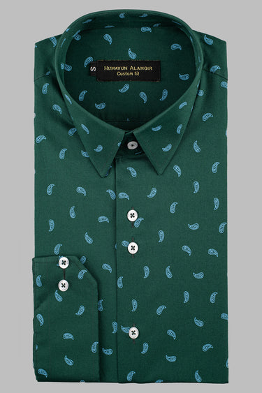 Green Printed Shirt Semi Formal humyaunalamgir S