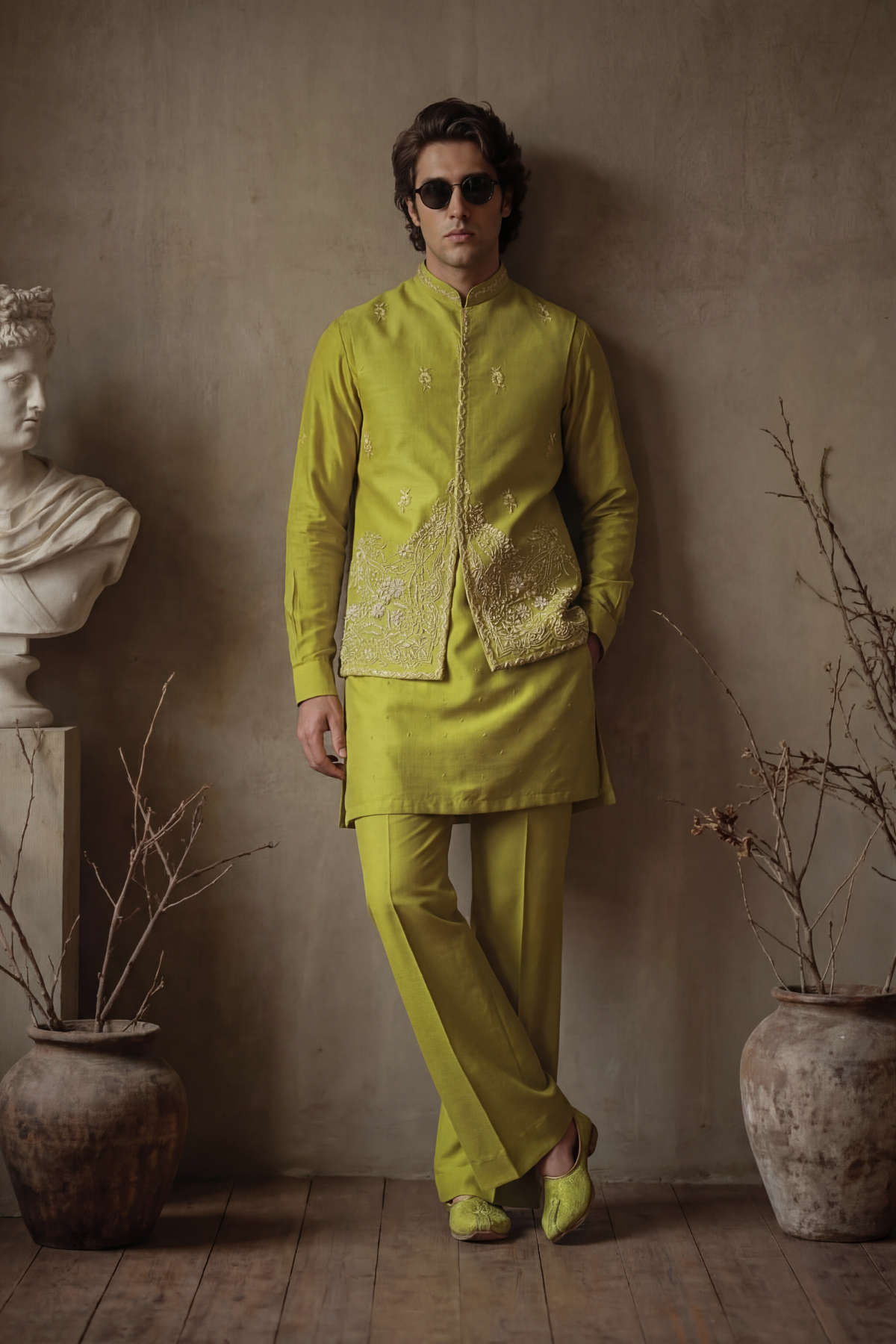 LIME GREEN WAISTCOAT Clothing Humayunalamgir