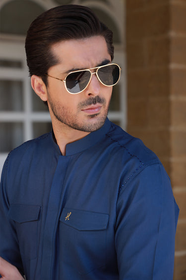 ROYAL BLUE LINEN KURTA PAJAMA Humayunalamgir