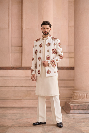 WHITE EMBELLISHED PRINCE COAT