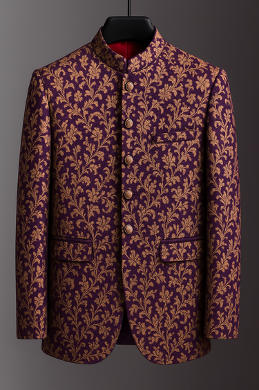 PURPLE & GOLDEN JAMAWAR PRINCE COAT Humayunalamgir