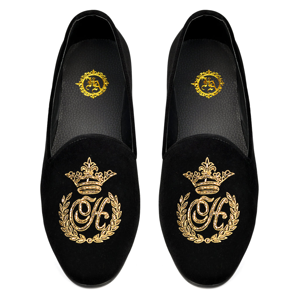 Black velvet Golden cut dana2017 motif Shoes humyaunalamgir