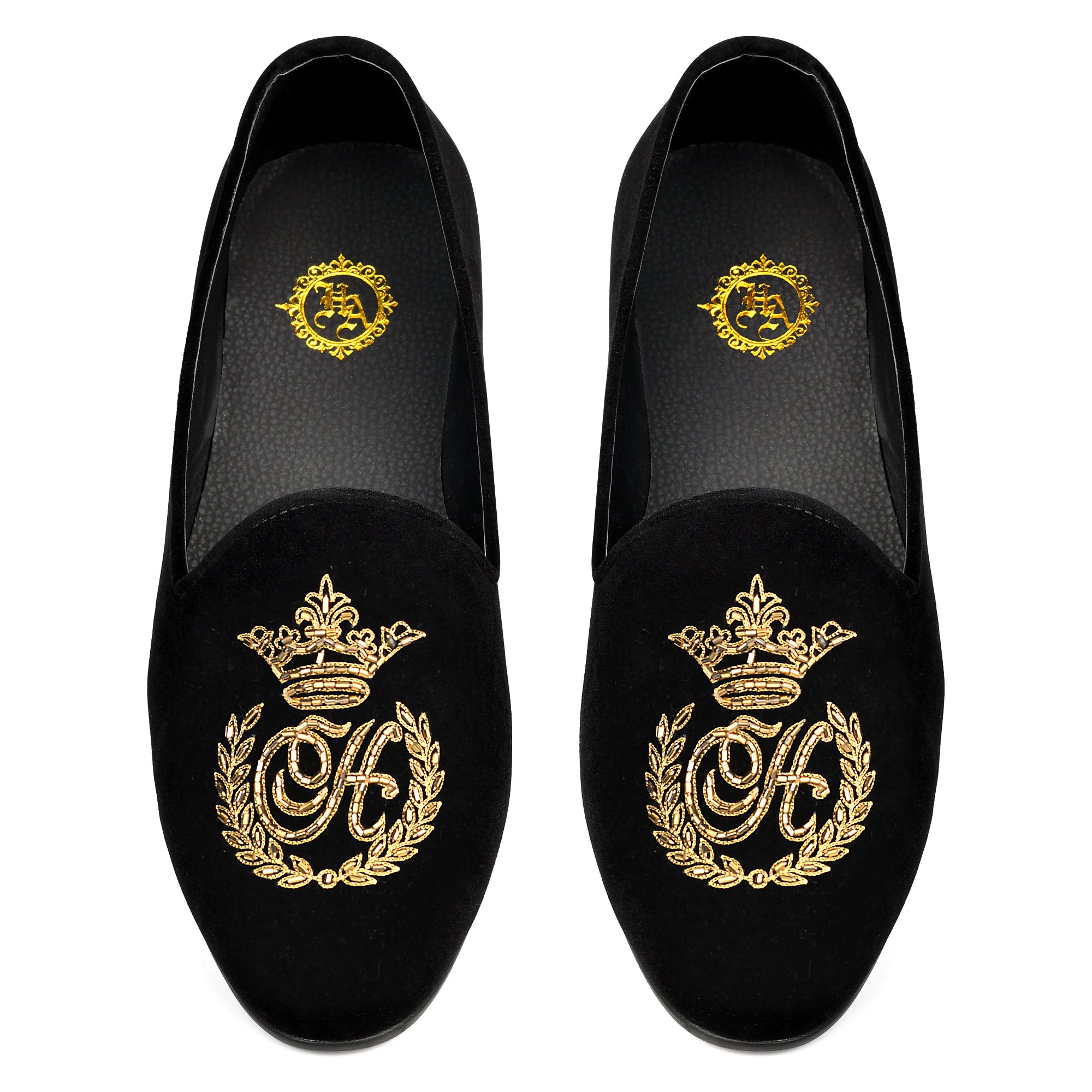 Black velvet Golden cut dana2017 motif Shoes humyaunalamgir