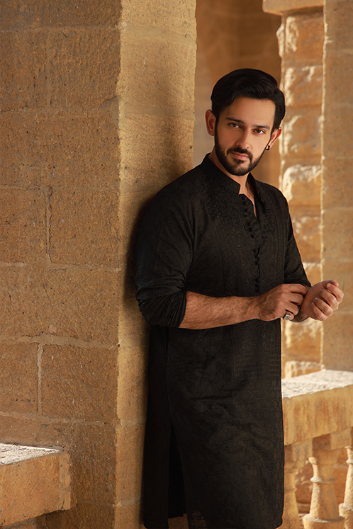 -AZAN- BLACK KURTA PAJAMA Humayunalamgir