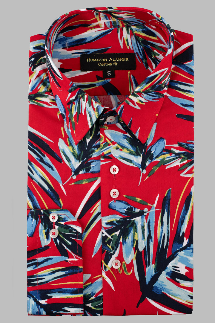 Red Printed Shirt Semi Formal humyaunalamgir S