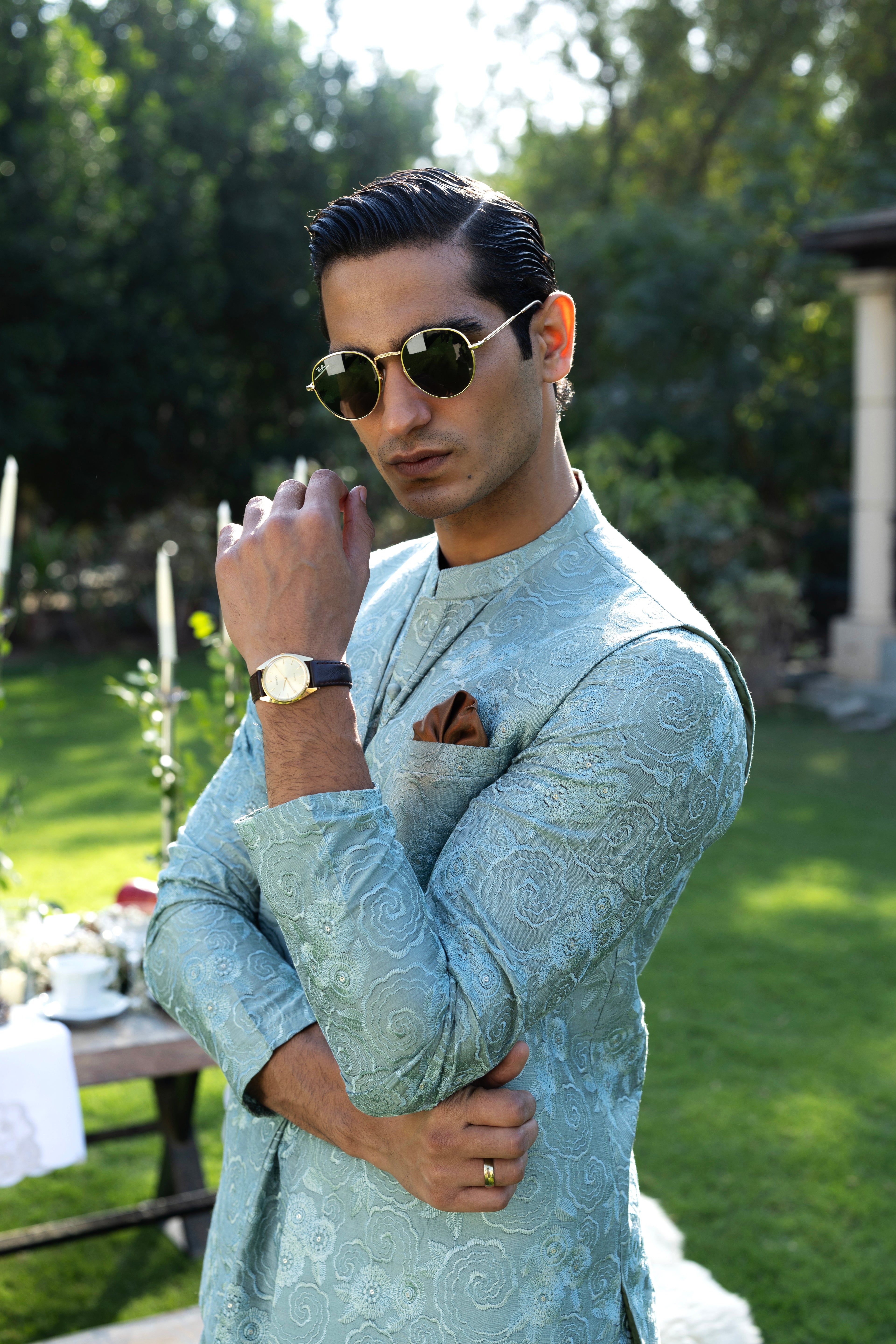 Mint Green Phool Kaari Kurta Pajama