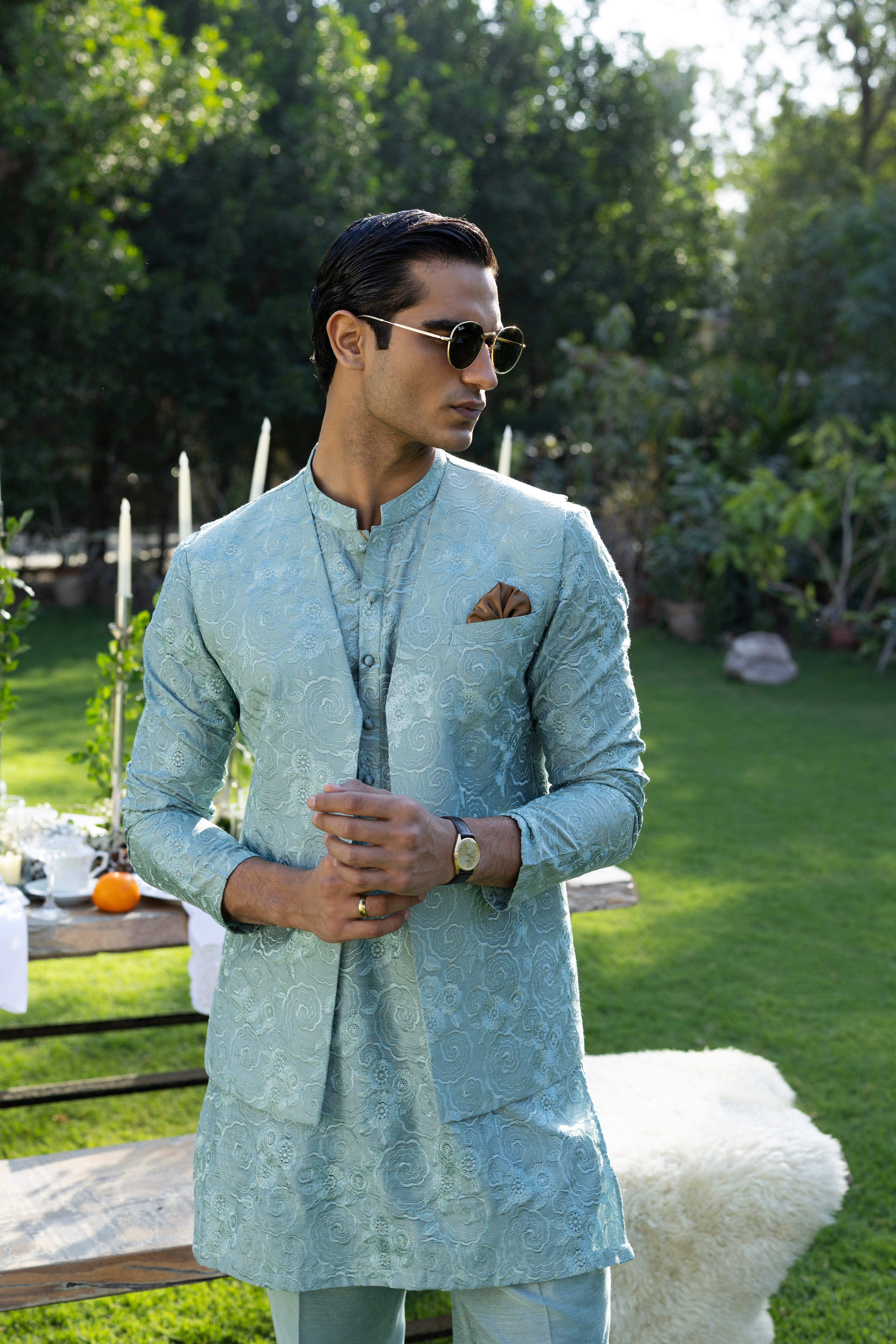 Mint Green Phool Kaari Kurta Pajama
