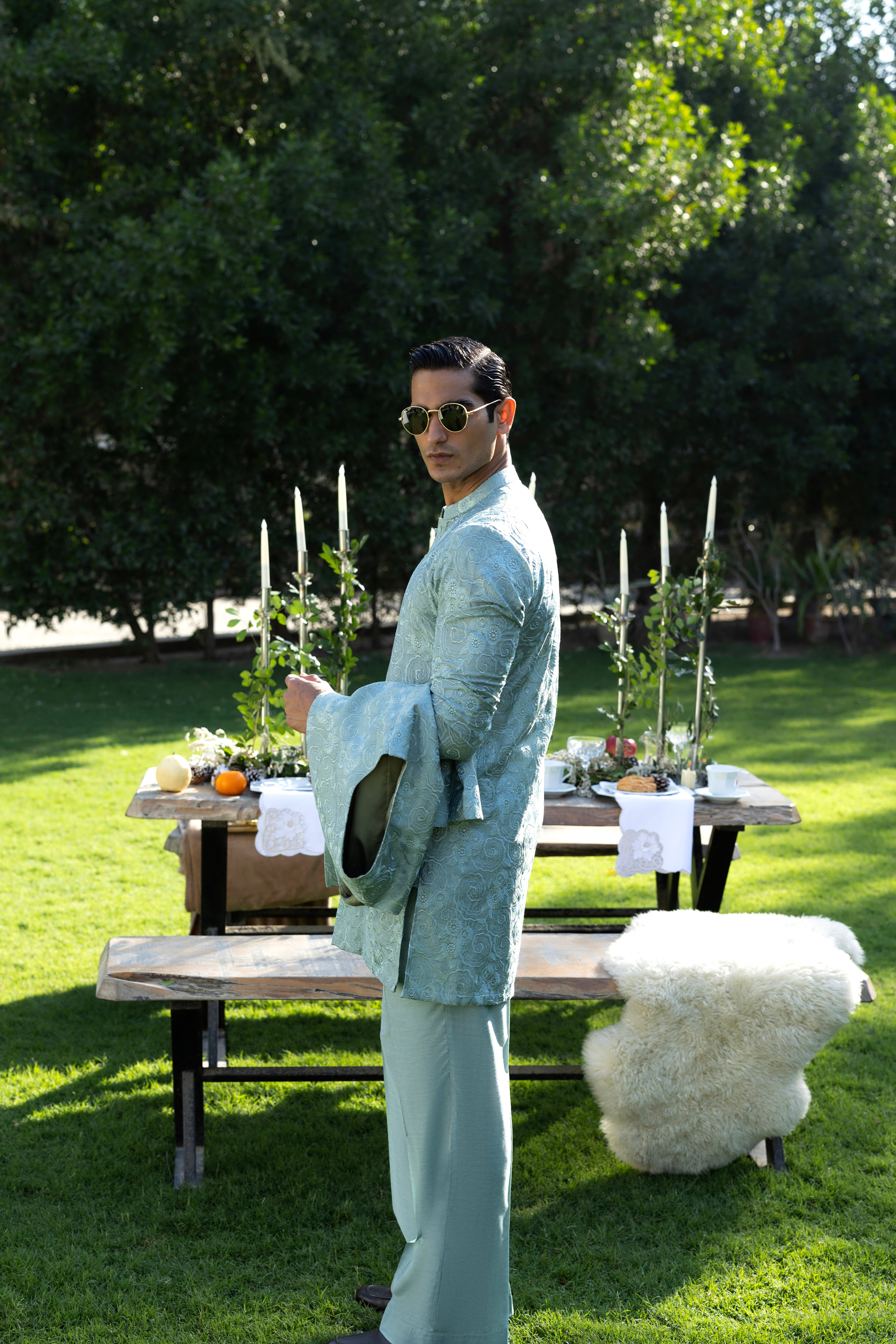 Mint Green Phool Kaari Kurta Pajama