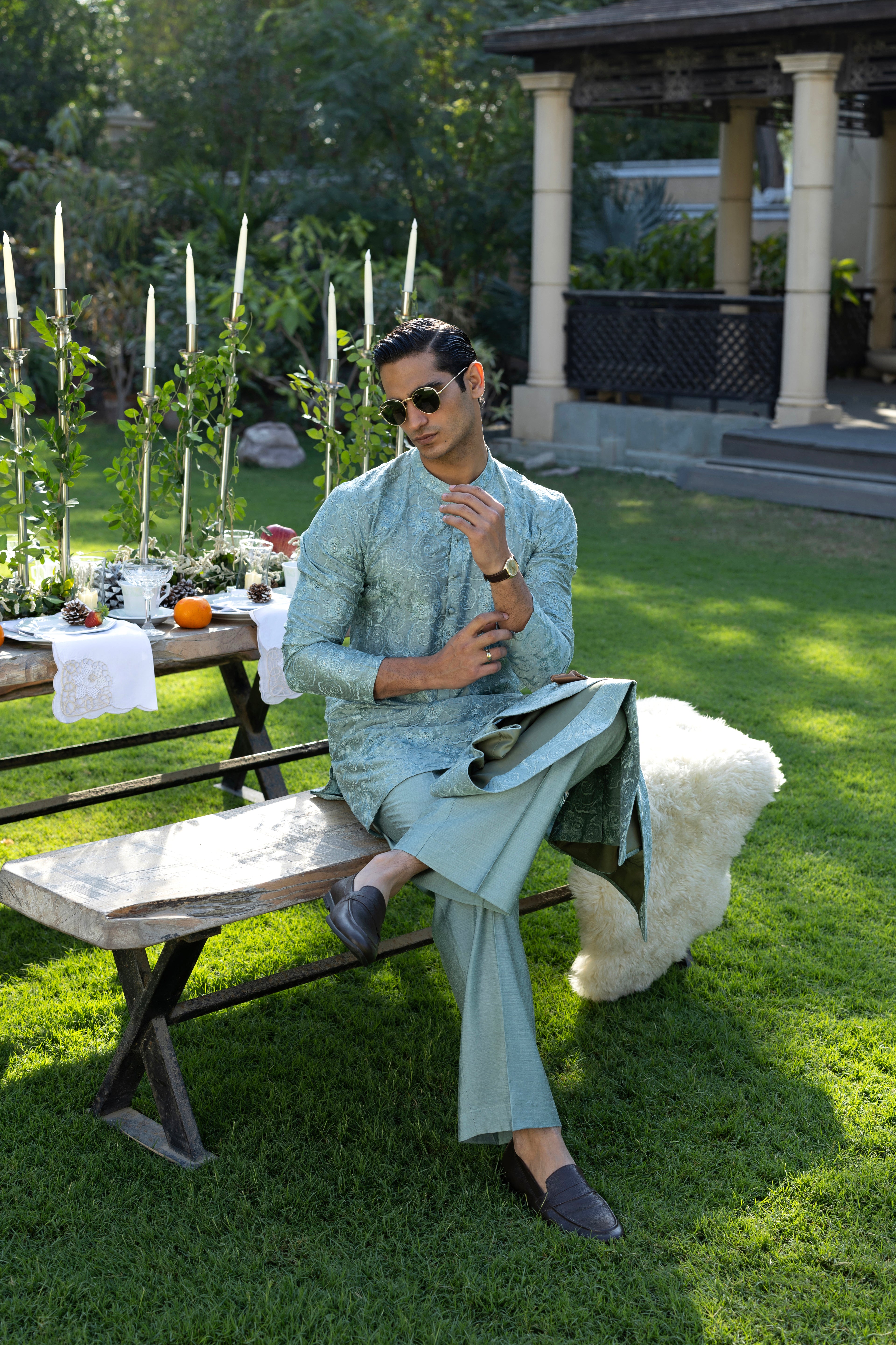 Mint Green Phool Kaari Kurta Pajama