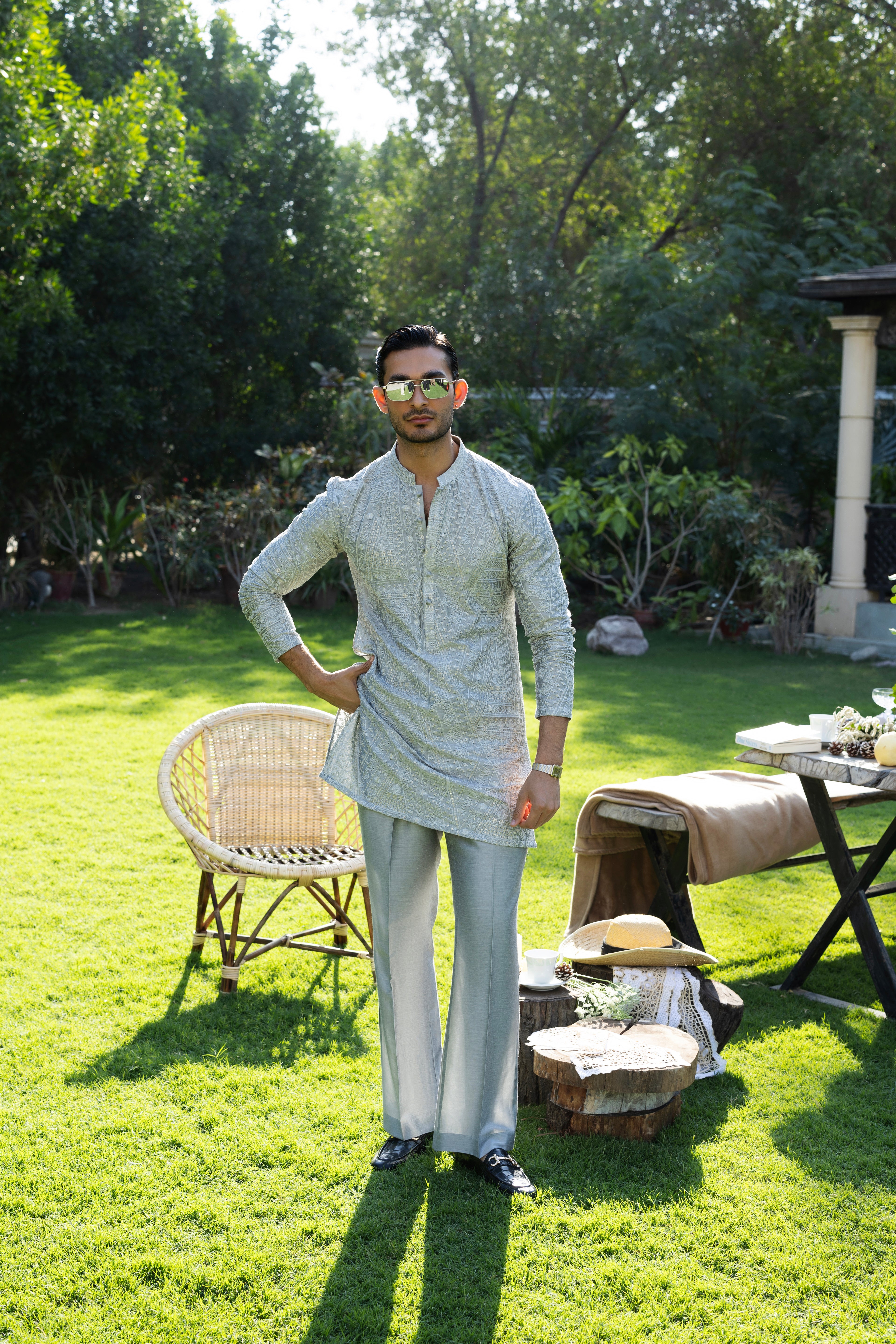 Silver Grey Tarqee Kurta Pajama