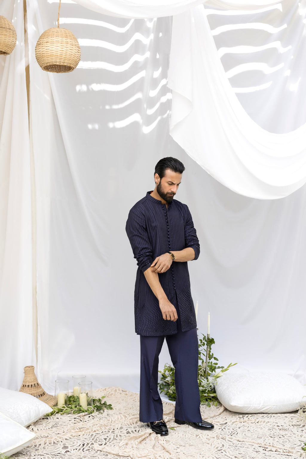 Navy Blue Zardozi Kurta Pajama