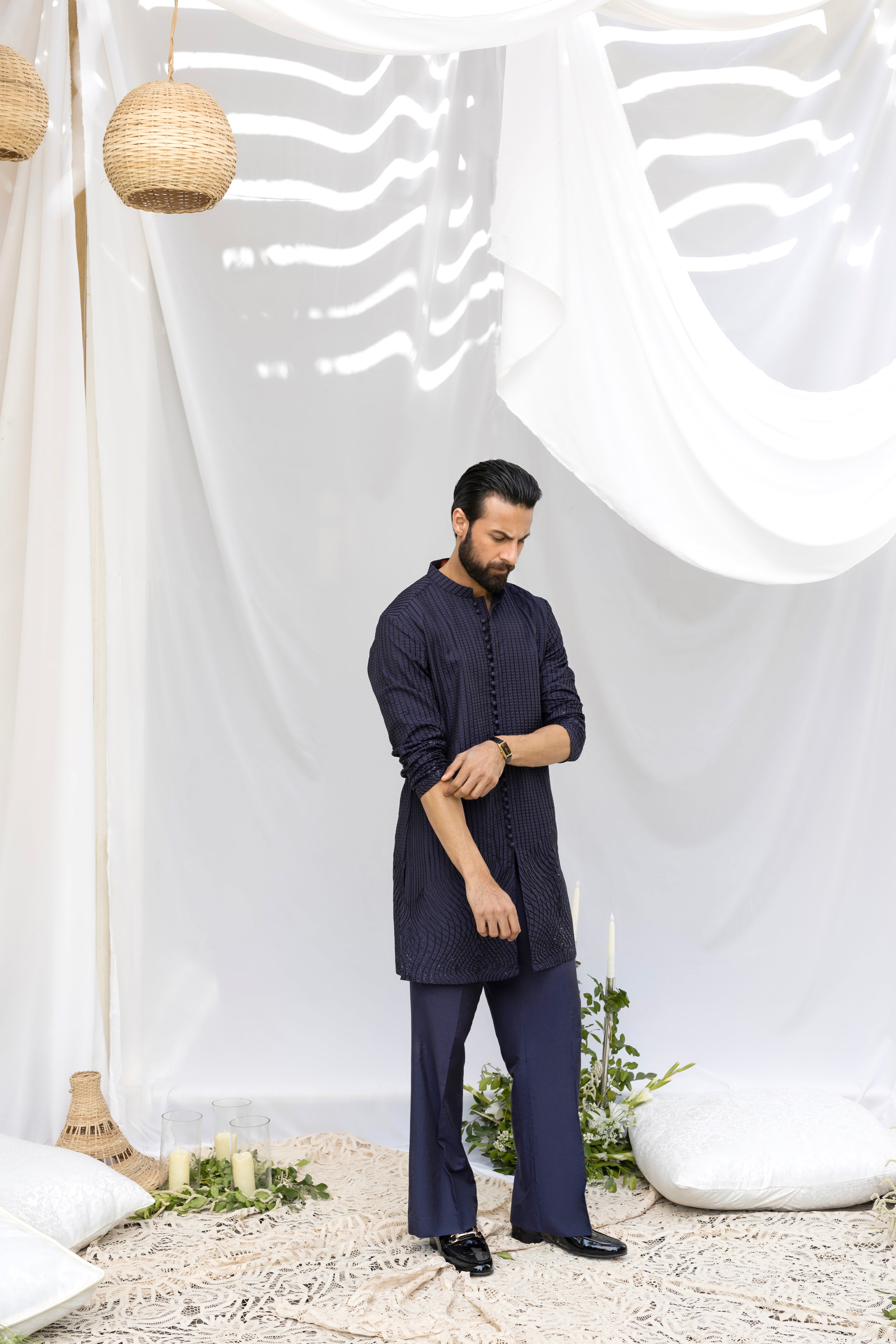 Navy Blue Zardozi Kurta Pajama