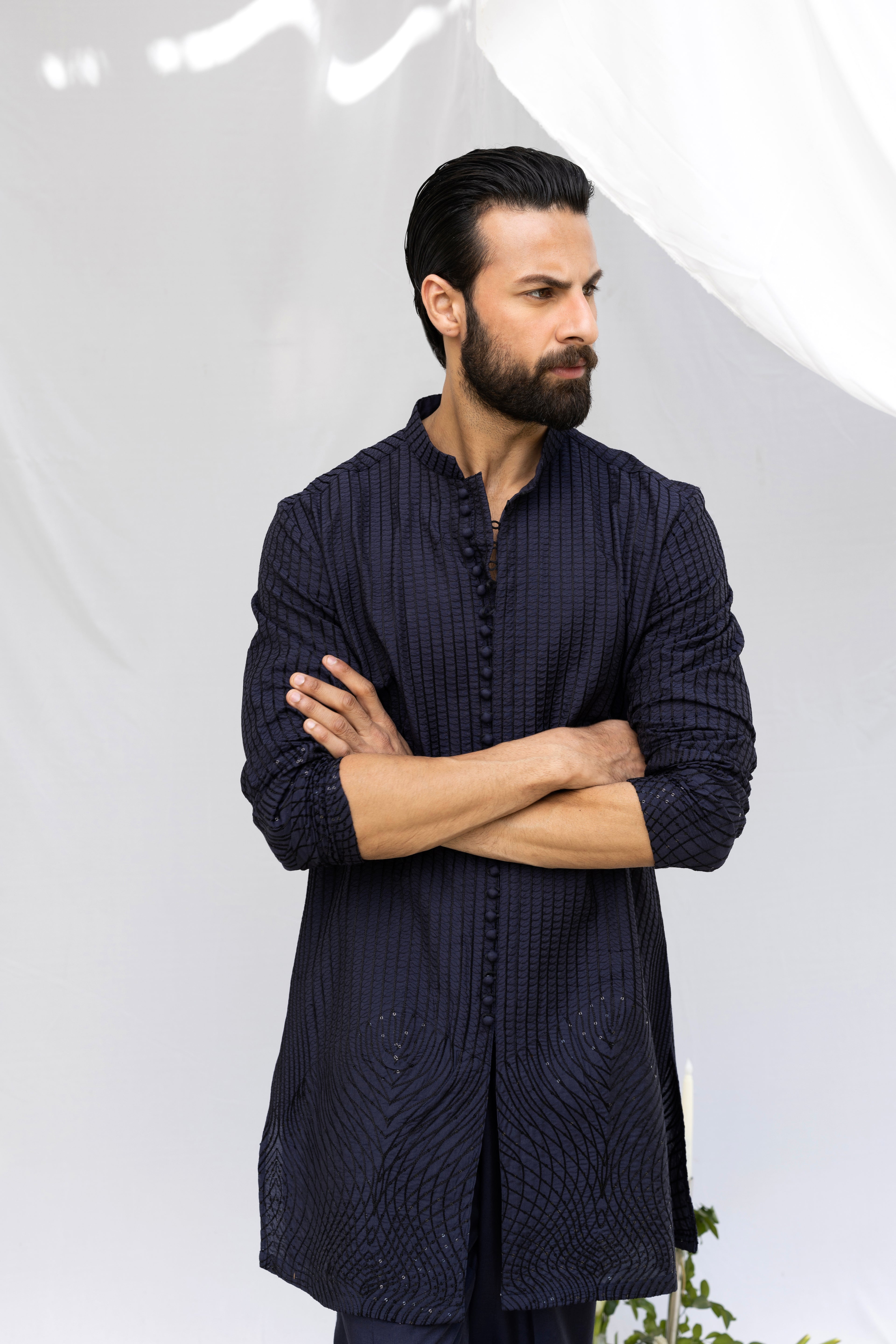 Navy Blue Zardozi Kurta Pajama