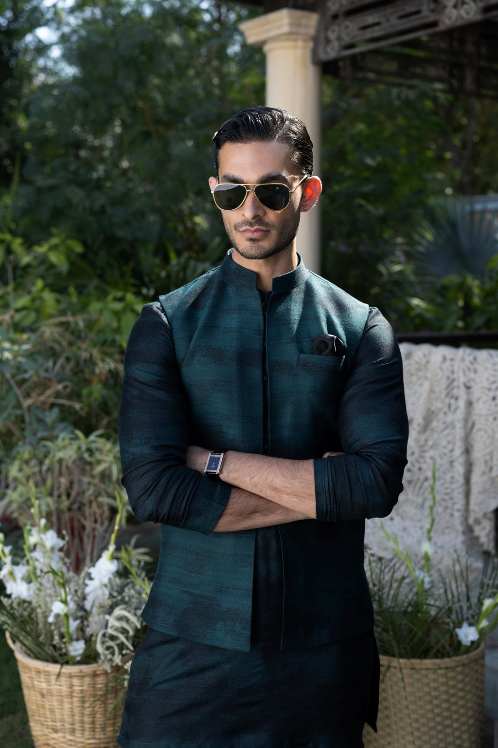 Green & Black Muhazzab Kurta pajama