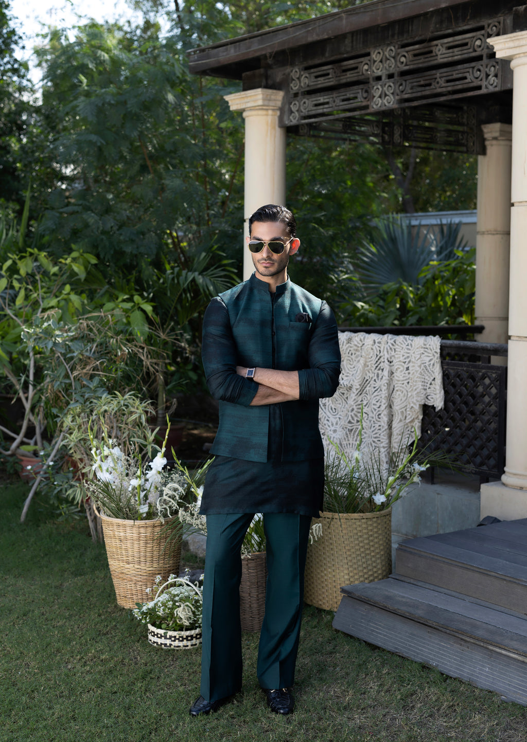 Green & Black Muhazzab Kurta pajama