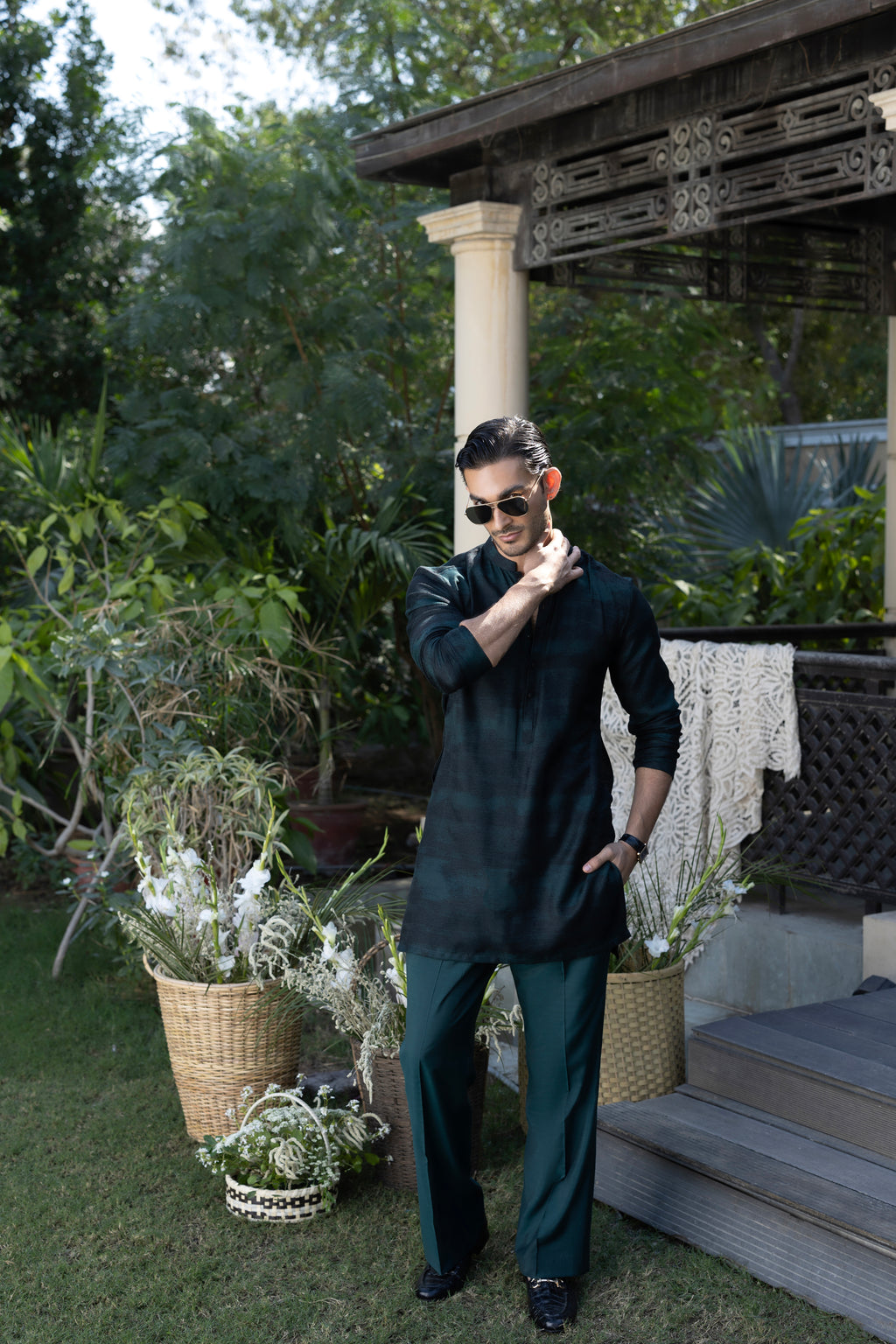 Green & Black Muhazzab Kurta pajama