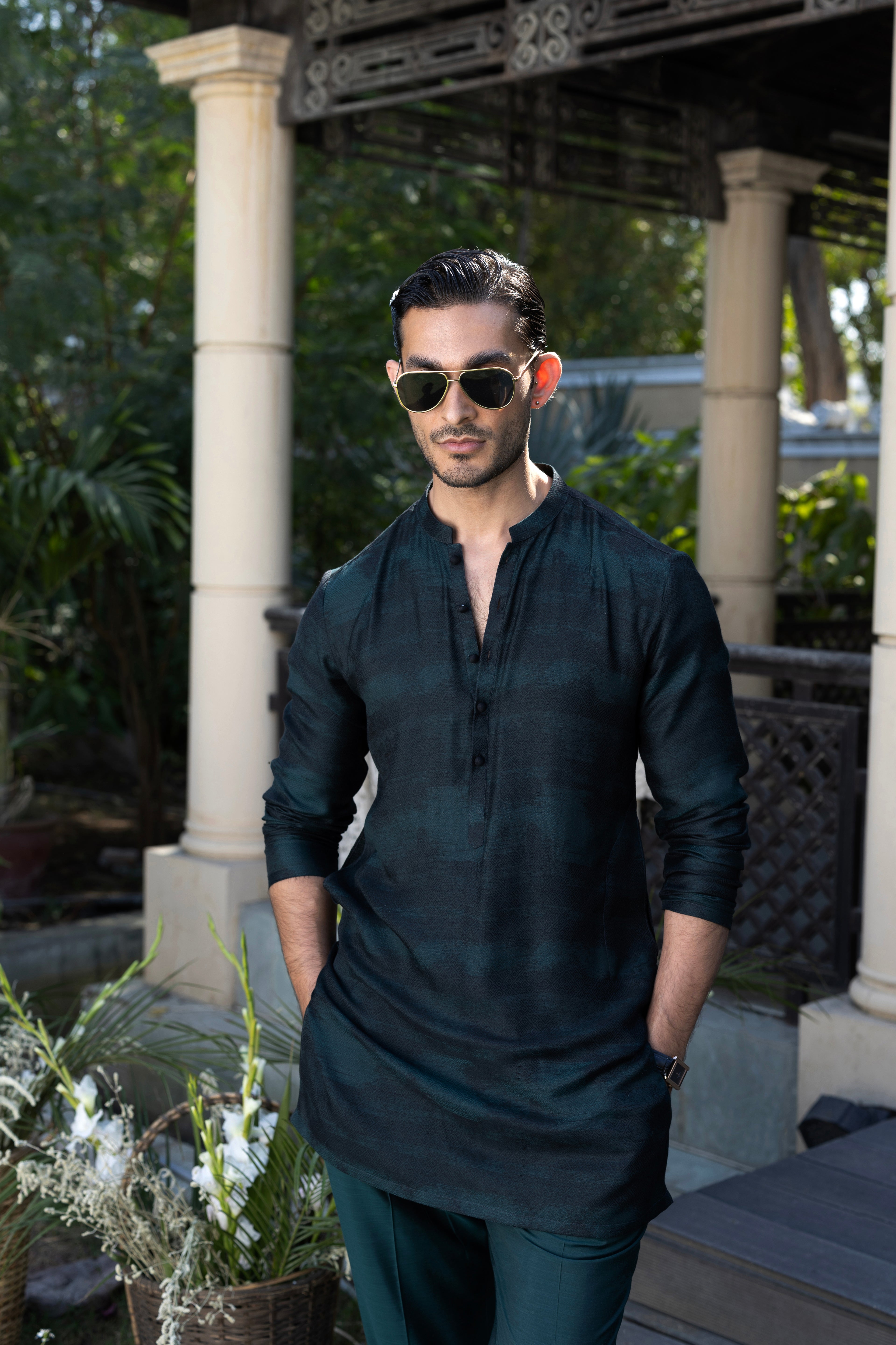 Green & Black Muhazzab Kurta pajama
