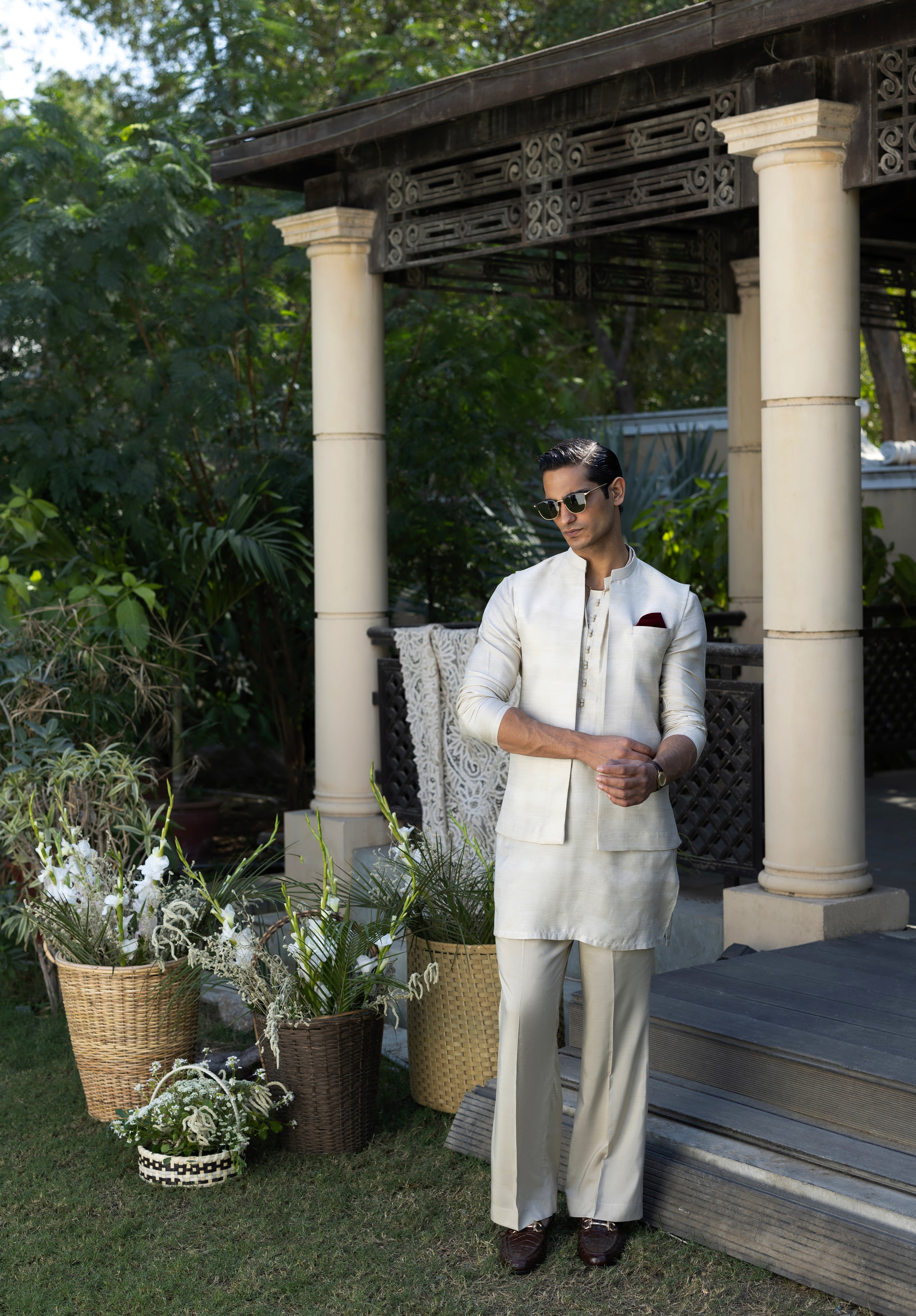 Light Beige Muhazzab Kurta pajama