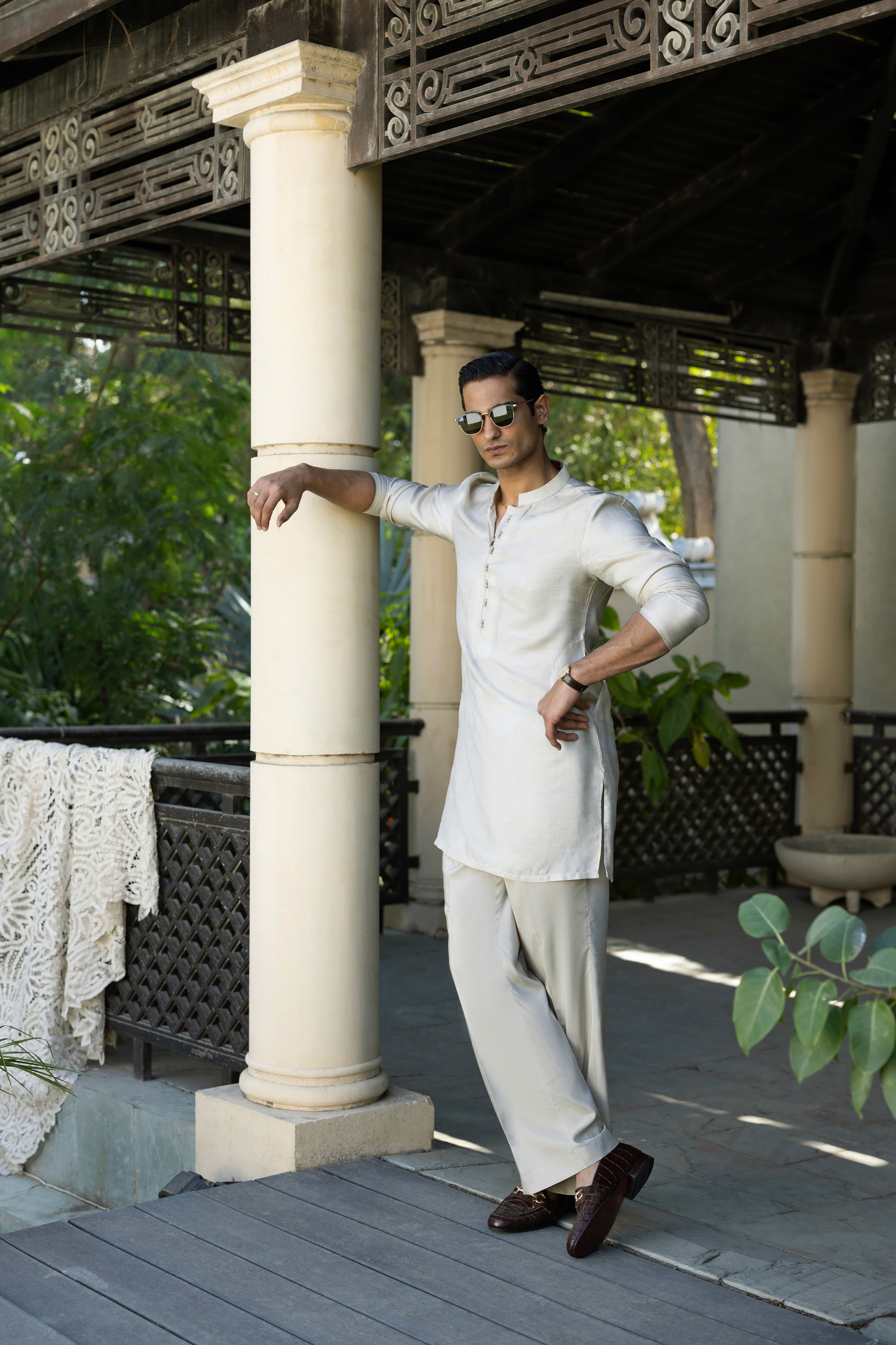 Light Beige Muhazzab Kurta pajama