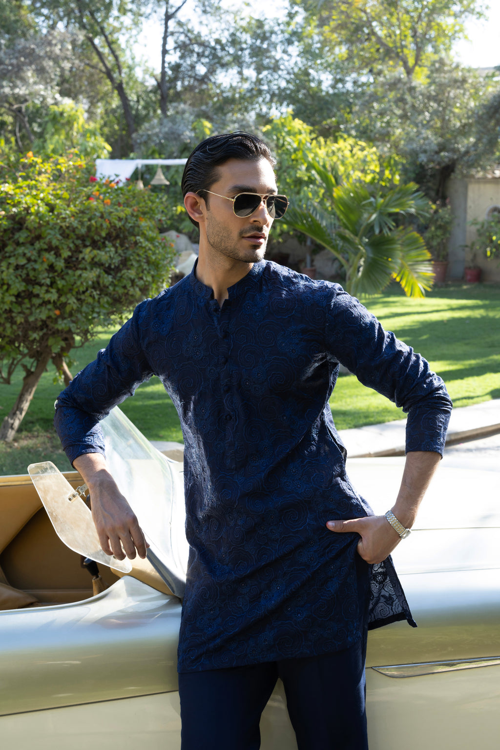 Blue Phool Kaari Kurta Pajama