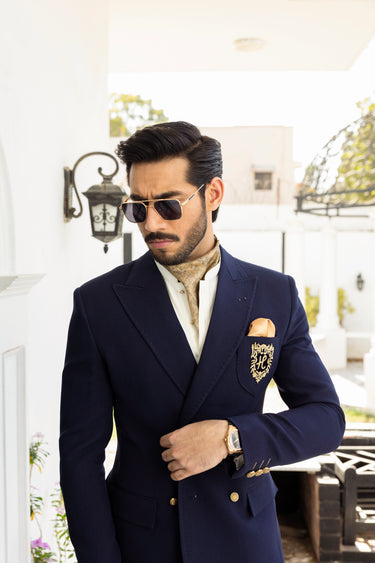 NAVY BLUE ARMANI DOUBLE BREASTED BLAZER Humayunalamgir