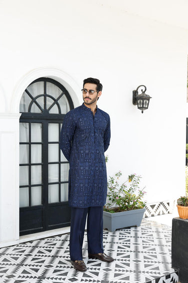 -SHAHKAAR- BLUE KURTA PAJAMA Humayunalamgir