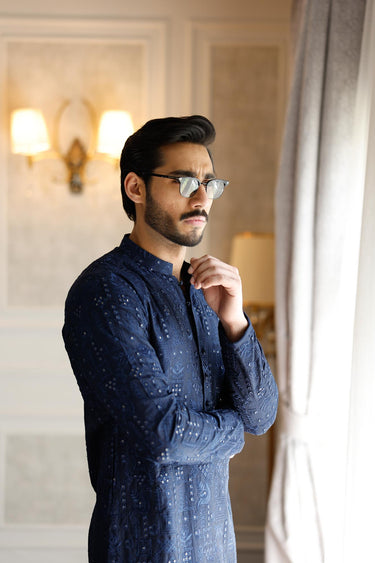 -SHAHKAAR- BLUE KURTA PAJAMA Humayunalamgir