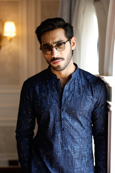 -SHAHKAAR- BLUE KURTA PAJAMA Humayunalamgir