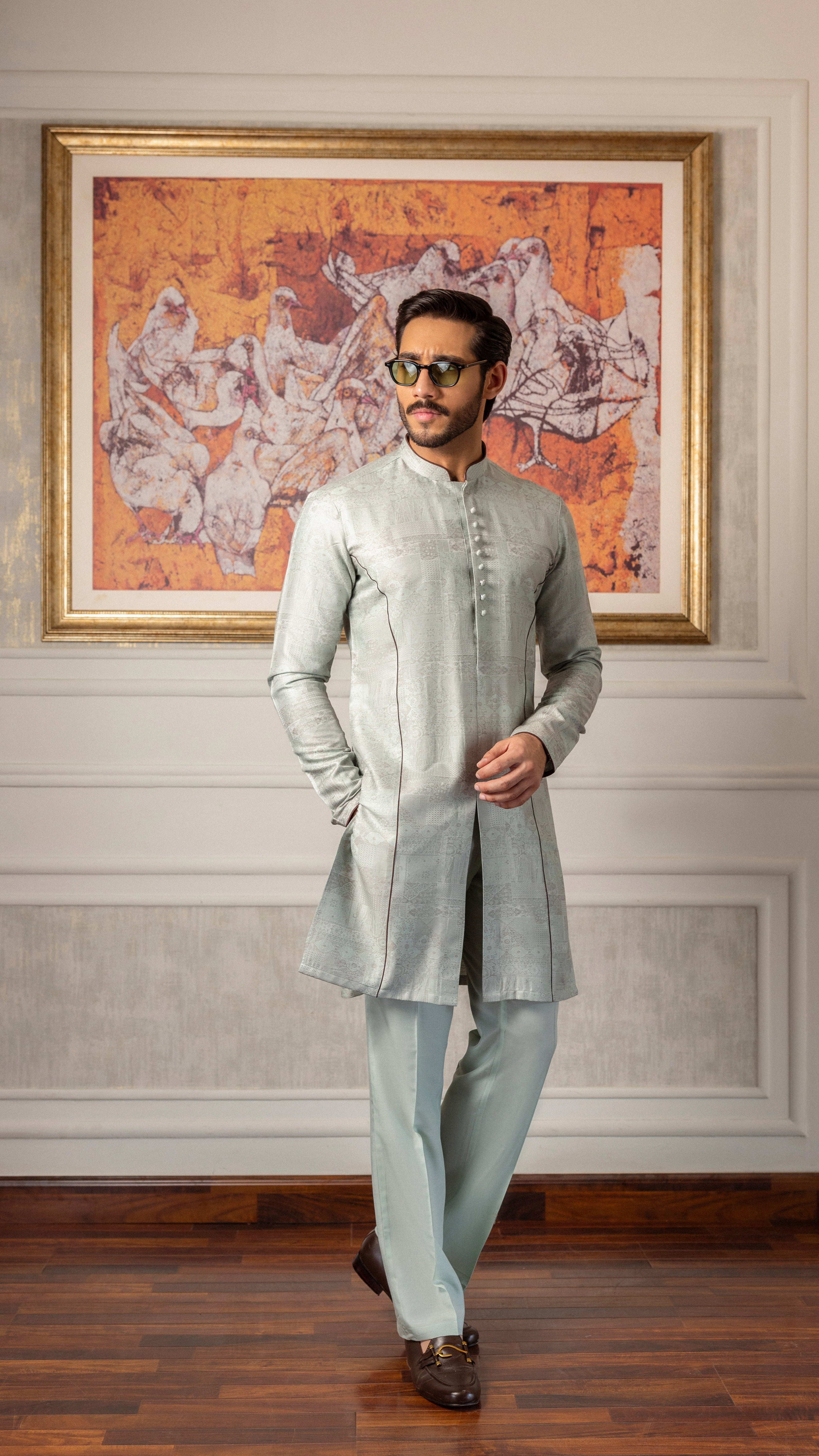 -XARTAJ- MINT GREEN KURTA PAJAMA Humayunalamgir