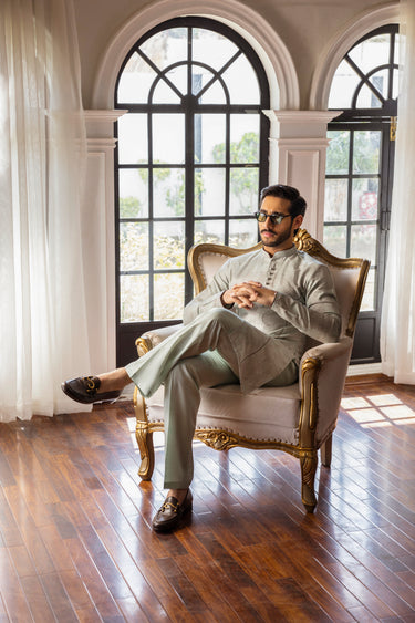 -XARTAJ- MINT GREEN KURTA PAJAMA Humayunalamgir