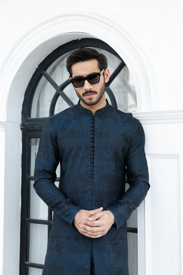 -XARTAJ- TEAL GREEN KURTA PAJAMA Humayunalamgir