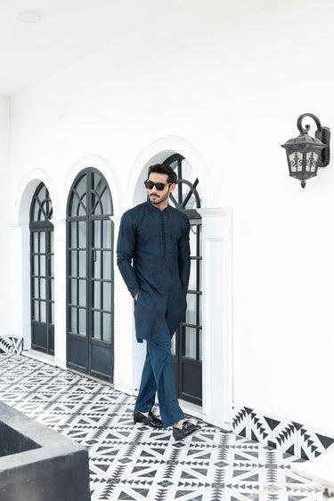 -XARTAJ- TEAL GREEN KURTA PAJAMA Humayunalamgir