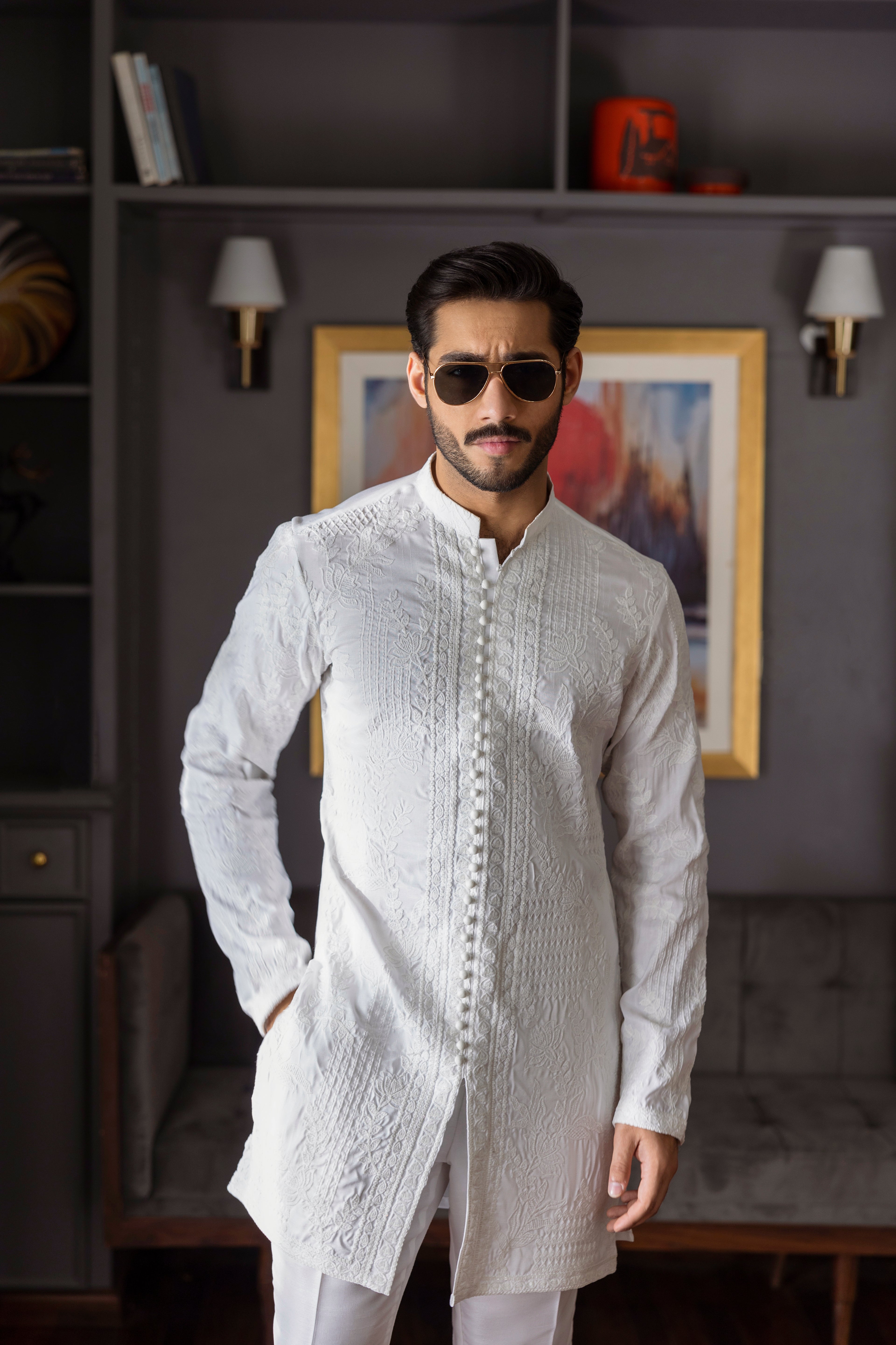 -SAAHIB- WHITE KURTA PAJAMA Humayunalamgir