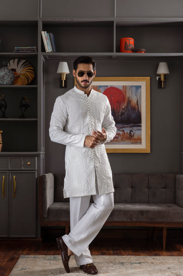 -SAAHIB- WHITE KURTA PAJAMA Humayunalamgir