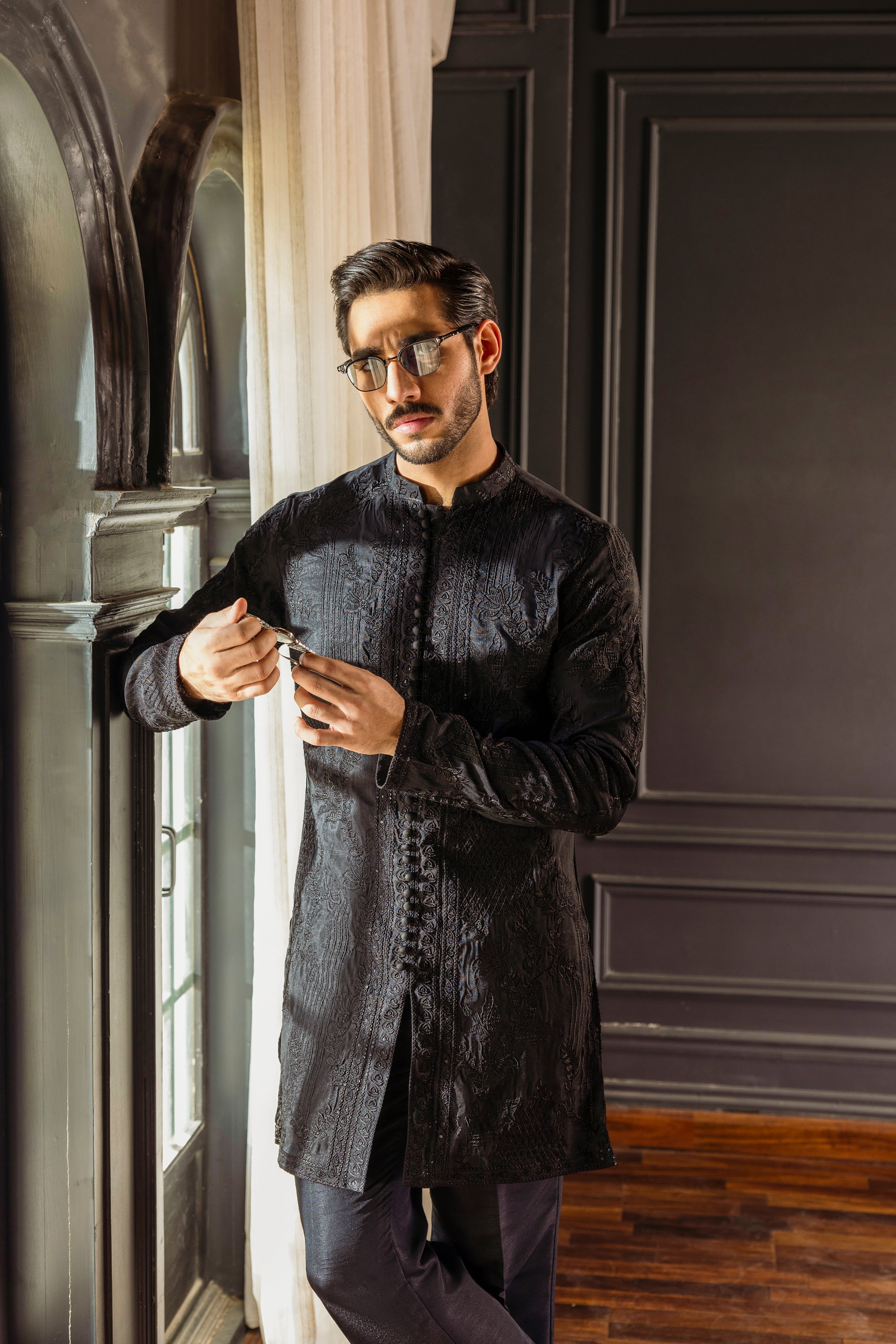 -SAAHIB- BLACK KURTA PAJAMA Humayunalamgir