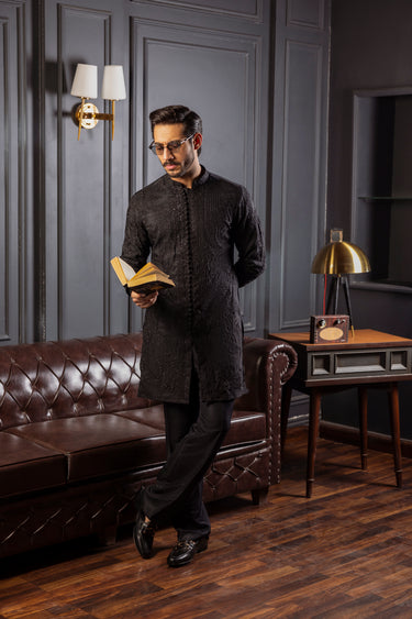-SAAHIB- BLACK KURTA PAJAMA Humayunalamgir