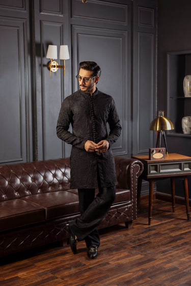 -SAAHIB- BLACK KURTA PAJAMA Humayunalamgir