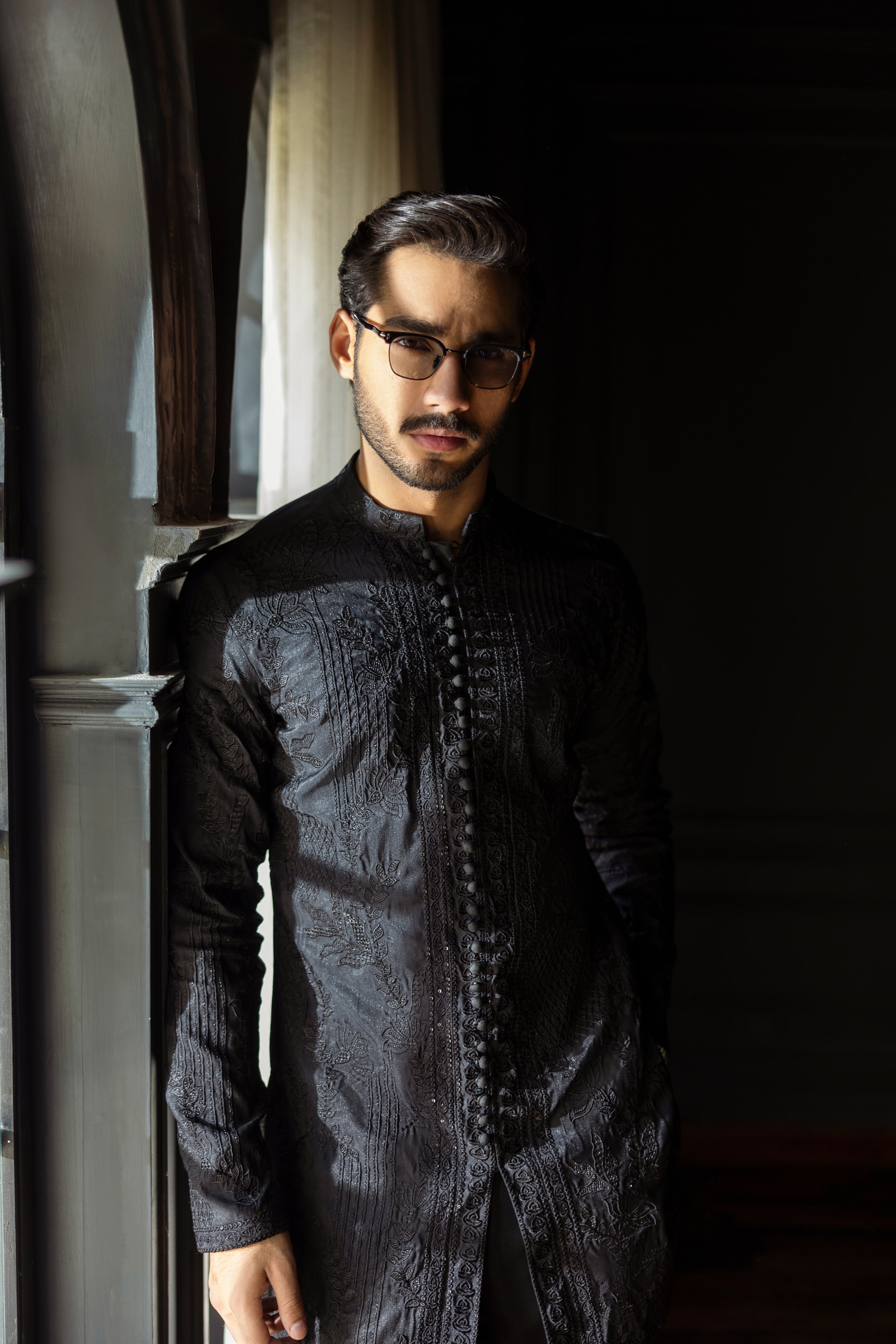 -SAAHIB- BLACK KURTA PAJAMA Humayunalamgir