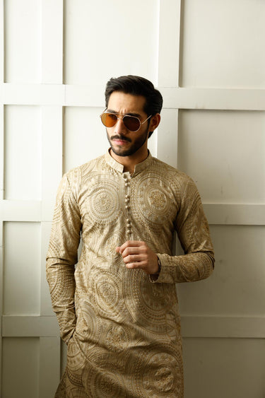 -SHAHKAAR- CHAMPAGNE KURTA PAJAMA Humayunalamgir