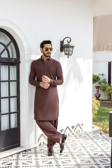 BROWN TEXTURE WASH N WEAR SHALWAR KAMEEZ Humayunalamgir