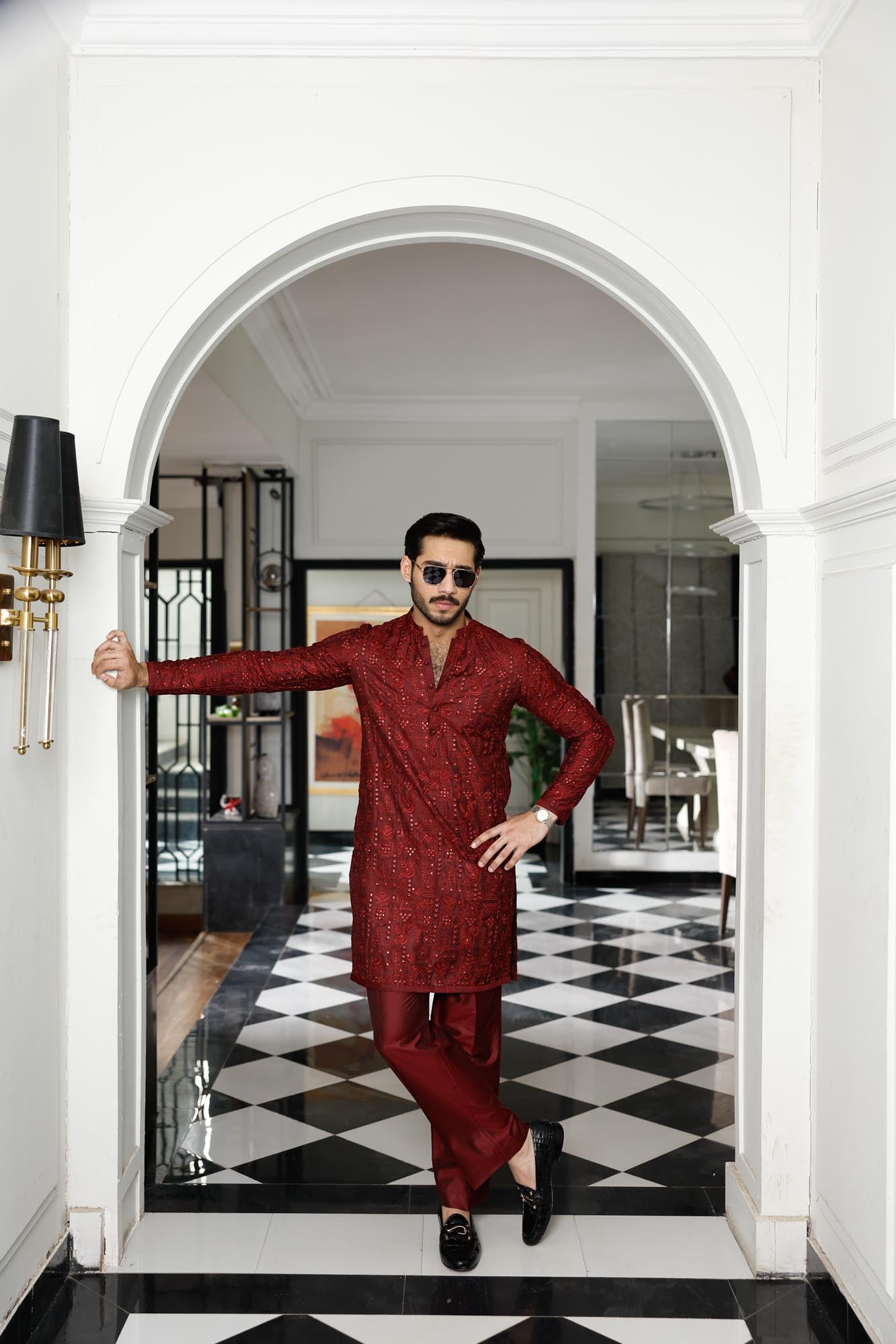 -SHAHKAAR- MAROON KURTA PAJAMA Humayunalamgir