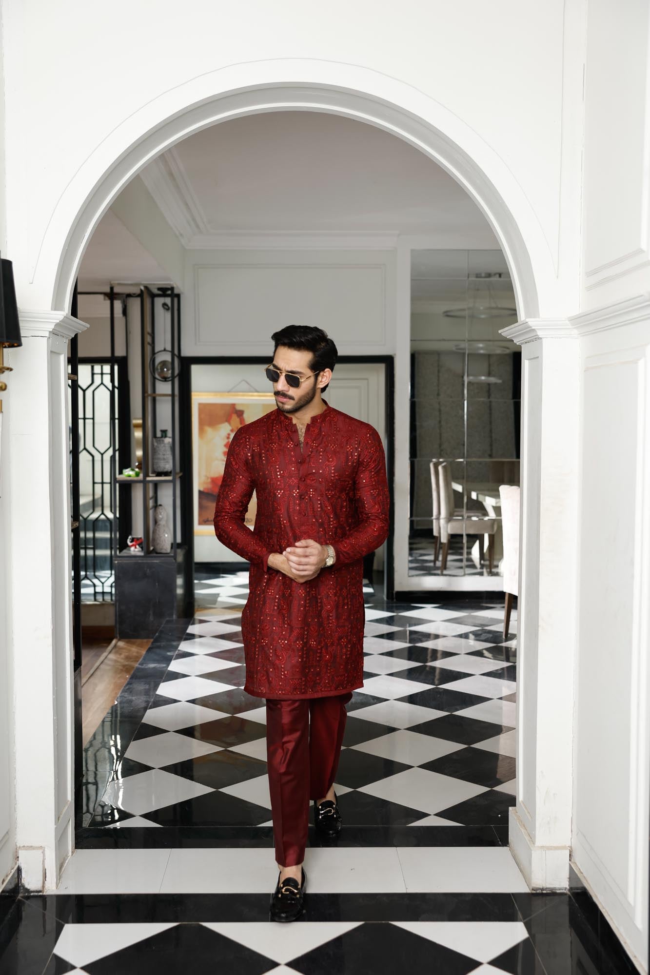 -SHAHKAAR- MAROON KURTA PAJAMA Humayunalamgir