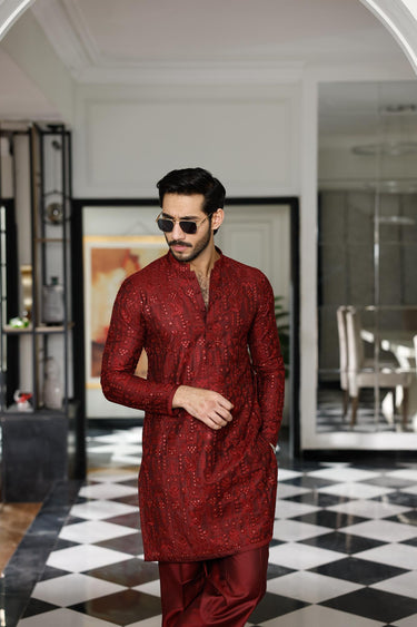 -SHAHKAAR- MAROON KURTA PAJAMA Humayunalamgir