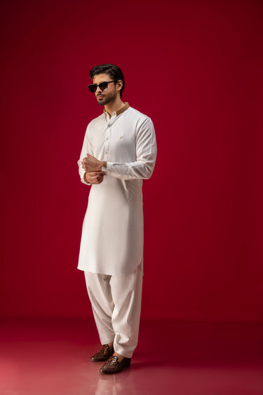 OFF WHITE WASH N WEAR SHALWAR KAMEEZ Humayunalamgir