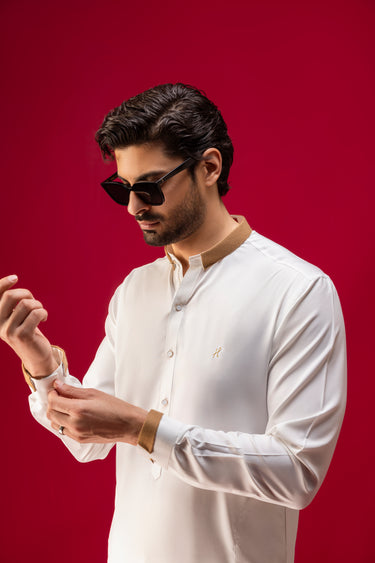 OFF WHITE WASH N WEAR SHALWAR KAMEEZ Humayunalamgir