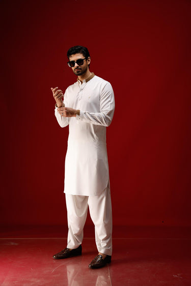 OFF WHITE WASH N WEAR SHALWAR KAMEEZ